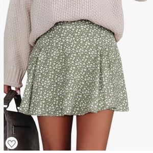 green floral skirt